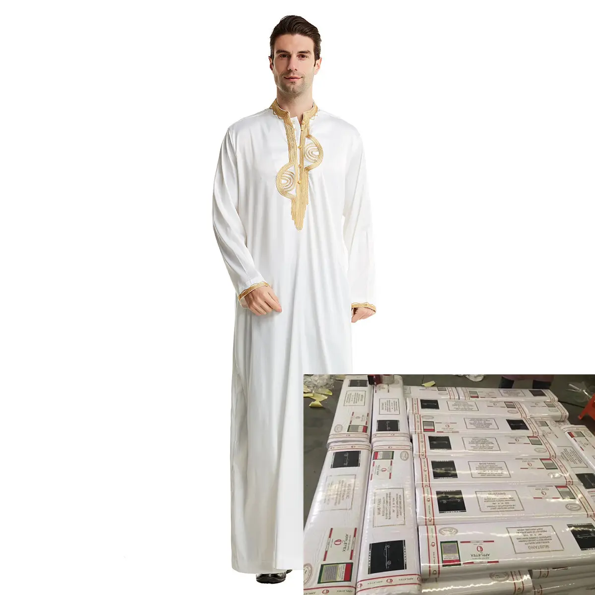 Yüksek kaliteli yumuşak 100% naylon iplik Ultra ince denye mikrofiber Thobe Thawb müslüman beyaz giyim arapça Robe kumaş