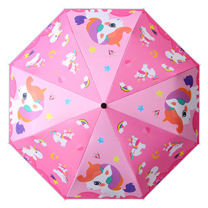 Paraguas Infantil con Diseño de Unicornio Rosa, 8 Varillas, Mango de Madera, Apertura Manual, Protección Solar y contra la Lluvia, Regreso a Clases - Product Image 1
