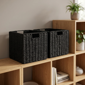Natural Rectangle Paper Modern Eco-Friendly Multifunction Nesting Storage <b>Baskets</b> with <b>Square</b> Shape and Handle - Product Image 2