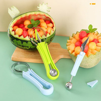 3-delige 4-in-1 meloenballetjesvormer van roestvrij staal & plastic, vaatwasserbestendig - fruit- & groentegereedschap