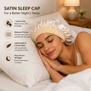 Bonnet de nuit en soie personnalisé pour femme avec logo – Vente en gros de bonnets de sommeil en satin de couleur unie pour femme - Product Image 2