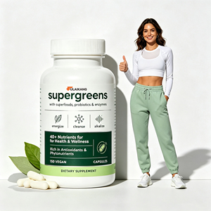 Capsules Supergreens à Marque Privée OEM, 40+ Nutriments, Probiotiques, Enzymes, 150 Comprimés, Complément Vegan - Product Image 1
