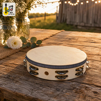 Tambourin en bois de 10 pouces, cadre en bois naturel, double rangée de grelots métalliques, instrument de percussion à main pour mariage, fête, enfants