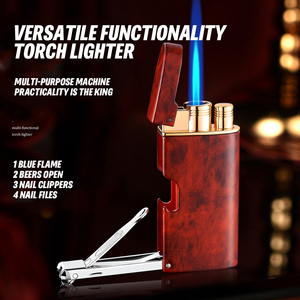 Encendedores de Cigarros Metálicos con Logotipo Personalizado, Resistentes al Viento, Recargables, con Llama Azul, de Gas Butano, con Abrebotellas y Cortaúñas - Product Image 3