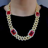 Collier Hip Hop en Diamant de 15 mm, Vente en Gros, Collier en Strass Rouge et Vert, Collier Ras de Cou, Bijoux