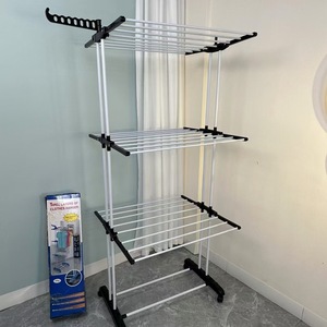 Étagère pliable et détachable de type aile, sur pied, à trois niveaux, en acier inoxydable, réglable, gain de place, multifonctionnelle, écologique - Product Image 1