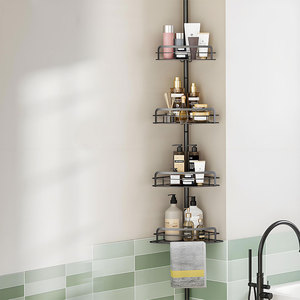 Esquina sin perforación Cabina de almacenamiento Caddy Baño 4 niveles Piso de pie Estante de baño Inodoro Telescópico Ducha Organizador Estantes - Product Image 2