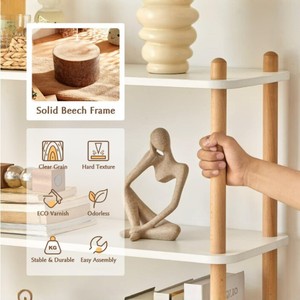 HS Storage And Organization Modern Minimalist Solid Wood Bookshelf 3 Tier White With Natural Wood Legs For Home Study Storage - Product Image 3