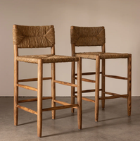 Chaises Chaise de salle à manger en bois massif Chaise de comptoir de bar en rotin tissé Herbe naturelle traditionnelle Rotin Loisirs Meubles de maison Moderne