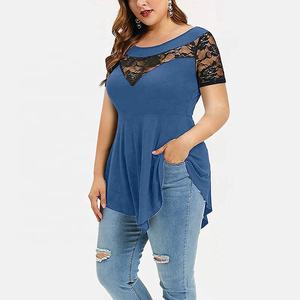 Baju Renda Formal Wanita Ukuran Plus, Atasan Tunik Asimetris Panjang, Pakaian Kantor, Blus Kerja Musim Panas, Kaus Longgar - Product Image 5