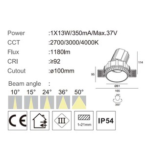 IP54 방수 방진 조광 가능 트림리스 조명 방향 조절 가능한 COB 매입형 <span class=keywords><strong>LED</strong></span> 천장 다운라이트 (욕실/주방용) - Product Image 2