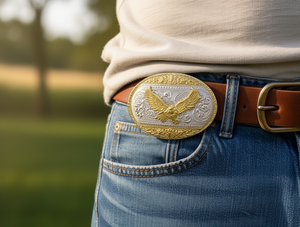 Fibbia Rotonda Dorata con Piastra Bianca 4,5 cm in Lega Placcata Stile Formale - Product Image 2