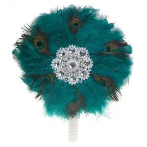 Cheap Sale Colorful African Traditional Wedding Turkey Large Round Feather Hand Fans Bride Decorations Bridal Fans Feather