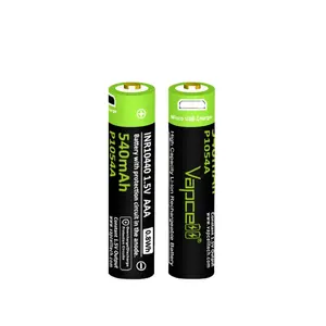 Vapcell P1054A 10440 1.5v AAA 540mah protected battery with micro USB charging for toy
