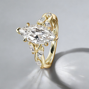 Anillo de compromiso de plata personalizado con oro macizo de 10K/14K/18K, diamante clásico cultivado en laboratorio CVD, calidad IGI VVS-VS, corte marquesa, para fiesta y moda. - Product Image 2