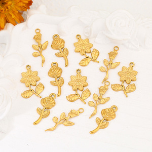 Colgante de flor de acero inoxidable, dijes de rosa y girasol, accesorio de joyería DIY para hacer collares y pendientes, colgantes de moda unisex - Product Image 1