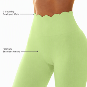 Ensemble de yoga 2 pièces pour femme, vert citron uni, respirant, grande taille, avec soutien-gorge de sport à bretelle unique et leggings taille haute à bord festonné - Product Image 4