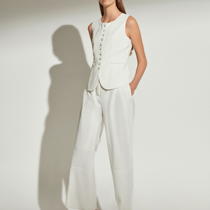 Completo da <span class=keywords><strong>Ufficio</strong></span> Donna su Misura Primavera/Estate: Top Senza Maniche con Scollo Rotondo + Pantaloni a Gamba Larga - Product Image 1