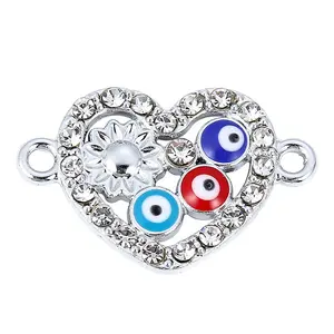 Silver Color Heart Crystal Evil Colorful Eyes Charms Connector For Women Men Handmade DIY Making Earring Necklace Accessory