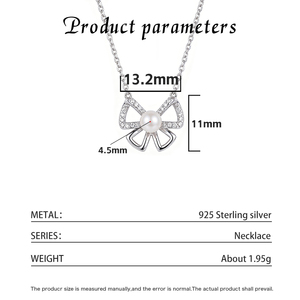 S925 Silver Freshwater Pearl Oversized Hollow <b>Bow</b> Knot Half Pave CZ Pendant Necklace Sweet <b>Gift</b> Girls Women - Product Image 6