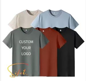 Sifot venta al por mayor logotipo personalizado de los hombres de color liso peso pesado camiseta de gran tamaño 230 GSM bordado recortado cuello redondo - Product Image 1