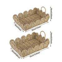 Panier de rangement rectangulaire en jonc de mer festonné, plateau de vanité tressé avec poignée pour l'organisation de la chambre d'enfant et de la garde-manger - Vente en gros
