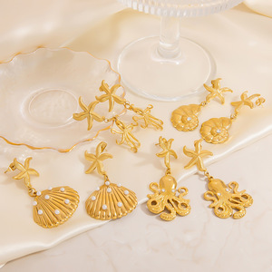 Boucles d'oreilles pendantes tendance en alliage de zinc, pendentif étoile de mer, coquillage, pieuvre en acier inoxydable, bijoux de fête EH11834 - Product Image 1