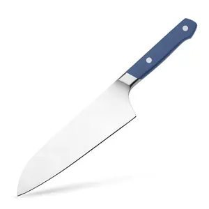 Santoku刀日式菜刀金属EVA礼品盒-高碳不锈钢-7.5英寸切菜刀，蓝色