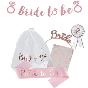 Bachelor Party <strong>Bride</strong> <strong>to</strong> <strong>Be</strong> Set Rose Gold Bridal Veil <strong>Headband</strong> Shoulder Strap Sticker Four-piece Set - Product Image 2