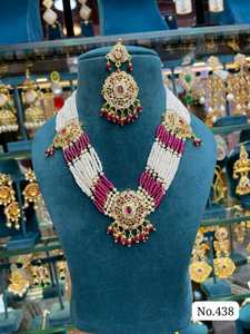 Fashion <b>Statement</b> <b>Necklace</b> Set with Multi Layer Pearl Strands and Shimmering Crystal Detailing Matching Earrings for Women - Product Image 6