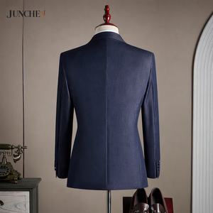 Ensemble de costume deux pièces haut de gamme pour homme, style décontracté et habillé, en faux denim mélangé laine, à simple boutonnage – Meilleure vente - Product Image 2