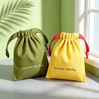 Sac en coton recyclable personnalisé avec logo, pochette en toile jaune herbe verte pour bijoux, emballage de bonbons
