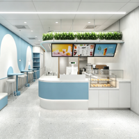 Comptoir de bar à café incurvé de luxe personnalisé avec éclairage LED, écologique et facile à nettoyer pour les cafés et les magasins de détail