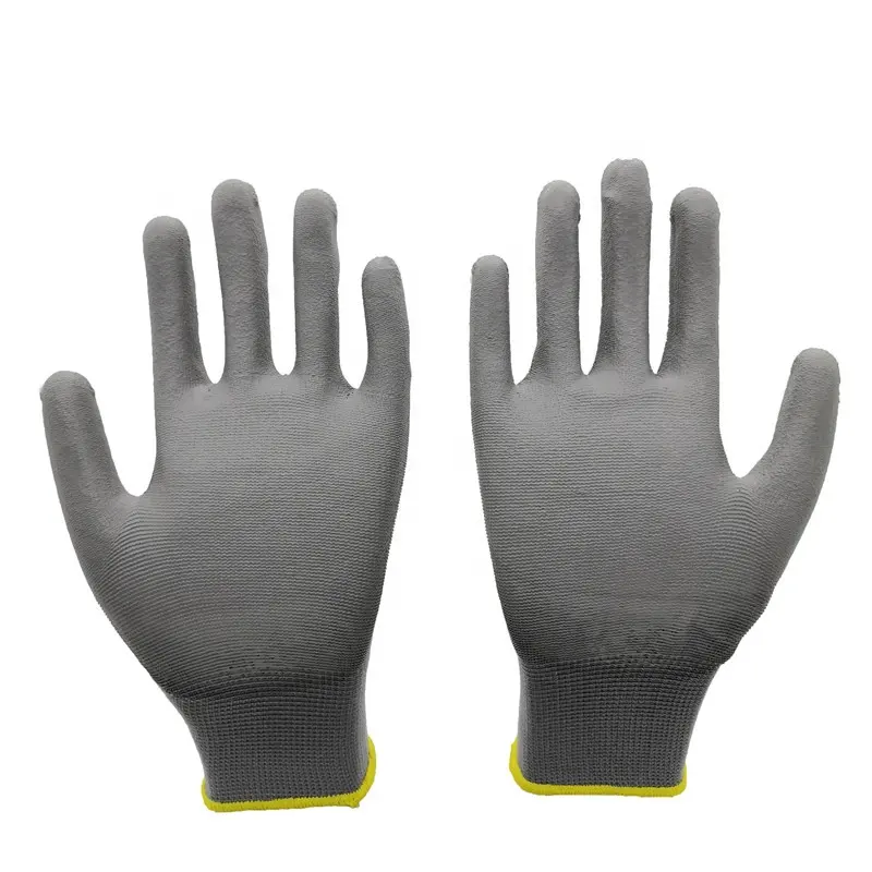 13GグレーポリエステルライナーグレーPUコーティング安全手袋