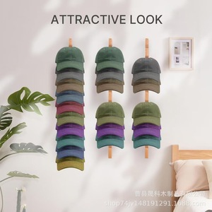 Wooden Wall Mounted Hat Rack 6 Tier <b>Baseball</b> <b>Cap</b> Hanger Organizer Dormitory <b>Storage</b> Durable Multipurpose - Product Image 2