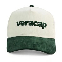 Casquette de baseball HBA54 OEM en velours côtelé blanc et vert, style urbain, broderie tendance, 5 panneaux, visière incurvée bicolore