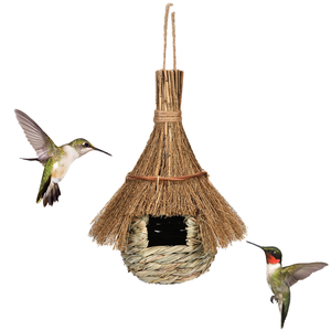 Nid d'oiseau en paille écologique de style pastoral, tissé à la main, en osier naturel, pour la décoration de jardin et l'élevage de petits oiseaux - Product Image 1