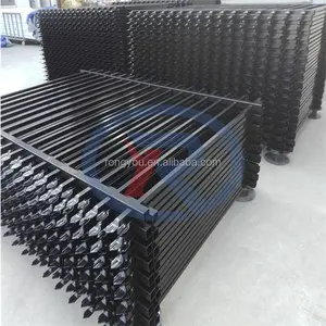 Wholesale 6 ft x 8 ft Black Spearhead Iron Fence Panels Ornamental Metal Tubular Garden Fence Iron Zinc Steel Fence Panel