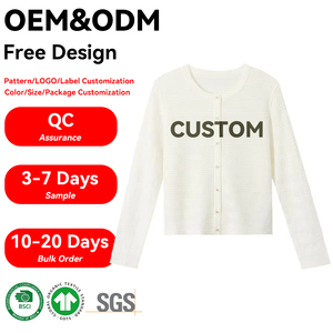 Cárdigan Personalizado de Primavera para Mujer, Estilo Tweed, Tejido de Punto, Color Sólido, Elegante, Versátil, Estilo Coreano, Mezcla de Lyocell, para Oficina - Product Image 1