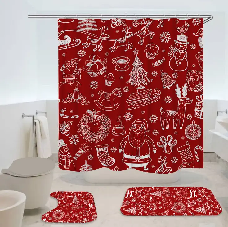 Cortina de ducha navideña con impresión personalizada cortinas de baño impermeables
