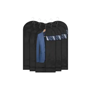 Setelan kain hitam lipat Ramah Lingkungan Mewah Logo kustom, penutup debu tas garmen tanpa tenun dengan ritsleting/