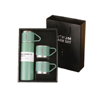 Coffret Cadeau d'Affaires : Bouteille Isotherme Double Paroi en Acier Inoxydable 304 Anti-Fuite avec Logo Personnalisé et 3 Couvercles – Idéale pour les Déplacements - Product Image 1