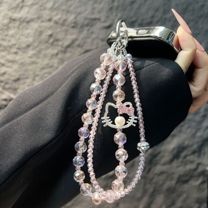 Nouvelle chaîne de téléphone pour filles, tendance, avec perles de cristal, diamants, chat KT, perles, mignonne, avec breloques, bracelet, porte-clés, accessoire - Product Image 3