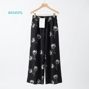 <span class=keywords><strong>Pantaloni</strong></span> Larghi da <span class=keywords><strong>Donna</strong></span> <span class=keywords><strong>con</strong></span> Stampa Floreale Nera, Vita Elastica, Stile Boho, Casual Estivi - Product Image 3