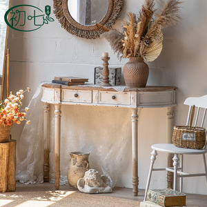 American Country Style Console <b>Table</b> Solid Wood Distressed Finish Entryway <b>Dressing</b> <b>Table</b> Retro Design - Product Image 1