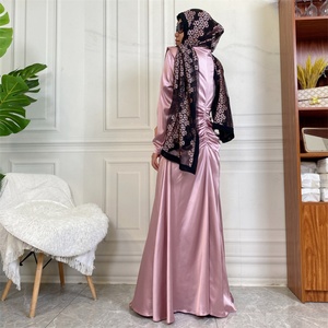 Thick Satin Fashion <b>Abaya</b> Dress with Advanced Pleated Waist and Slim Sleeve for Muslim Women 6664# - Product Image 4
