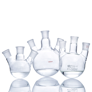 Fiole à ébullition à fond rond en verre borosilicaté à trois colliers et à large ouverture, avec deux ports latéraux droits parallèles, marque MAYALAB, garantie de 3 ans - Product Image 2