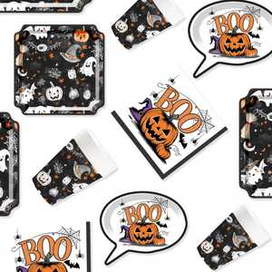 DAMAI Halloween Party Supplies Halloween Paper Plates Cups Napkins Party Disposable Tableware Set Birthday Favor for 8 Guests - Product Image 2