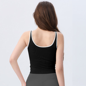 Women's Ribbed Yoga Tank Top With Fixed Cup Pinkish Brown Solid Color Sport Bra For Workout And Daily Wear - Product Image 2