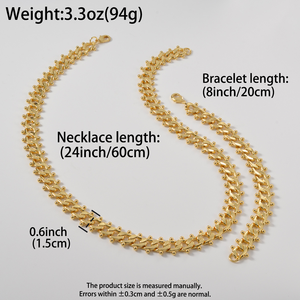 Conjunto de collar y pulseras unisex al por mayor, chapados en oro, con cadena de eslabones y adornos esféricos, finos, uniformes y luminosos. - Product Image 6